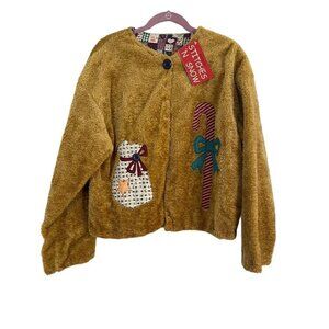 Vintage Sweater L Brown Fleece Santa Festive Holiday Granny Mature Classic Boho